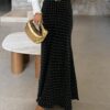 French Street Style Polka Dot Print Black Mermaid Hem Bodycon Midi Skirt