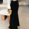 French Street Style Polka Dot Print Black Mermaid Hem Bodycon Midi Skirt