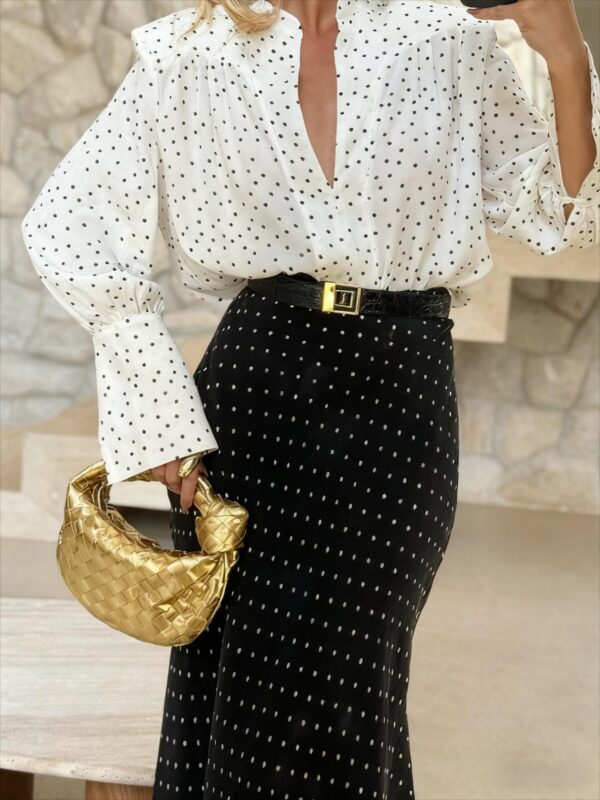 French Street Style Polka Dot Print Black Mermaid Hem Bodycon Midi Skirt