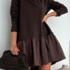 Elegant and Stylish Solid Color Hem Patchwork Dress with European and American Style