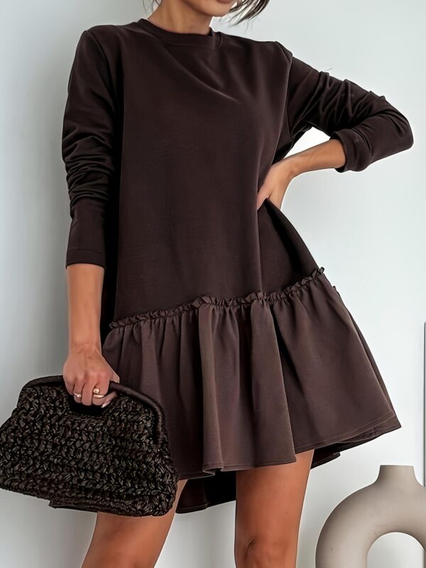 Elegant and Stylish Solid Color Hem Patchwork Dress with European and American Style
