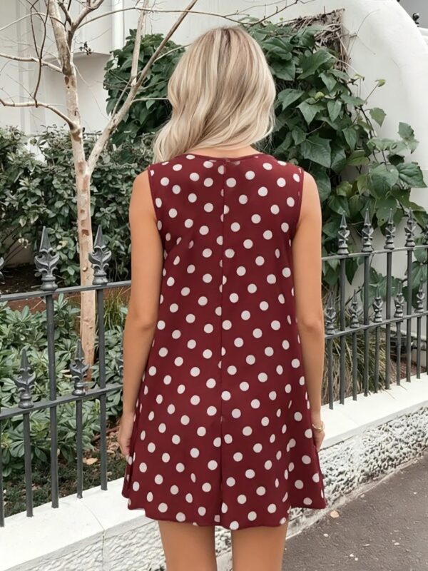 Women's Sleeveless Red Dress with White Polka Dots, Casual Summer Style Dress