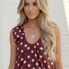 Women's Sleeveless Red Dress with White Polka Dots, Casual Summer Style Dress