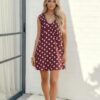 Women's Sleeveless Red Dress with White Polka Dots, Casual Summer Style Dress