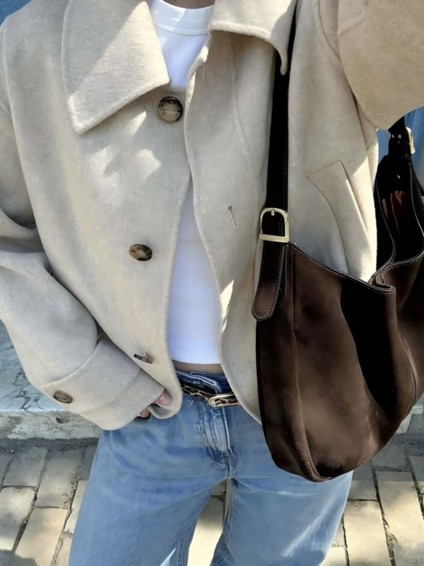 French Street Style Casual Lapel Single-breasted Versatile Commuter Apricot Jacket