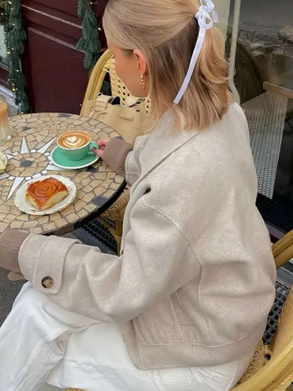 French Street Style Casual Lapel Single-breasted Versatile Commuter Apricot Jacket