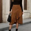 Women's Solid Color Irregular Hem Elegant Casual Daily Commuter Midi Skirt