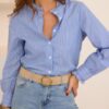 Women's Striped Print Placket Shirt, Casual Long-sleeve Blouse