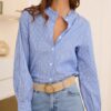 Women's Striped Print Placket Shirt, Casual Long-sleeve Blouse