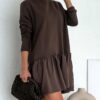 Elegant and Stylish Solid Color Hem Patchwork Dress with European and American Style