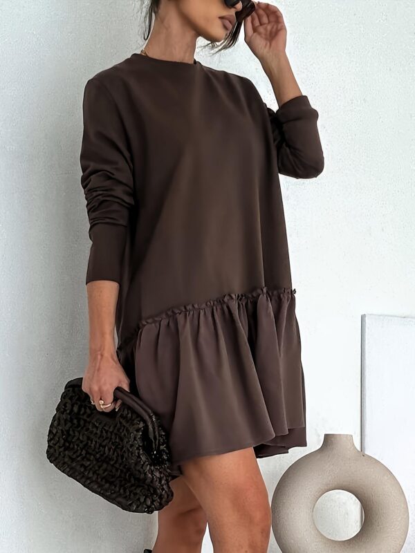 Elegant and Stylish Solid Color Hem Patchwork Dress with European and American Style