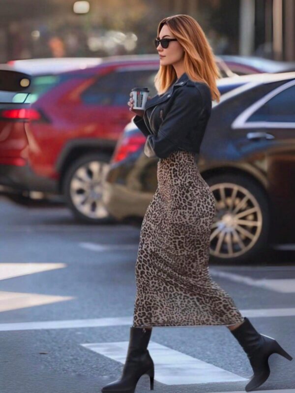 Women's High-Waisted Bodycon Leopard Print Skirt with European and American Casual Elegance