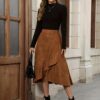 Women's Solid Color Irregular Hem Elegant Casual Daily Commuter Midi Skirt